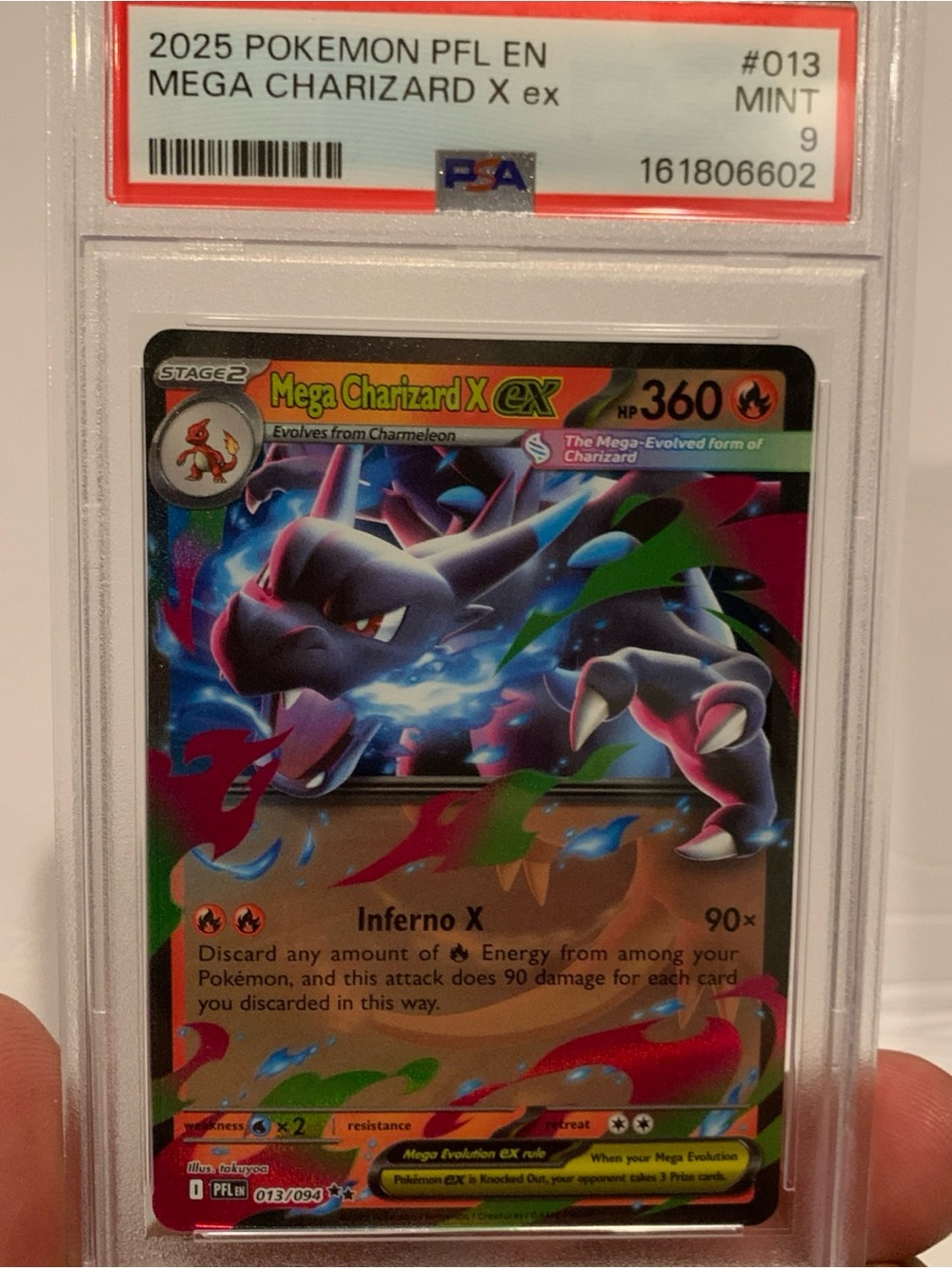 2025 POKEMON PFL EN-PHANTASMAL FLAMES #013 MEGA CHARIZARD X EX PSA 9